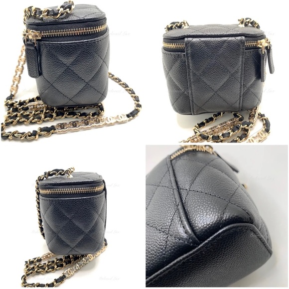 Authentic CHANEL Caviar Black Mini Square Vanity Case CC Chain Bag Gold Hardware - Picture 7 of 12